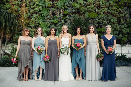 Grey and blue bridesmaid dresses Inspiration