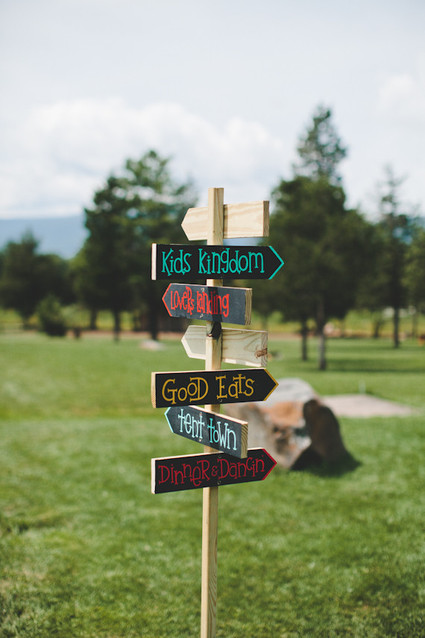 Colorful camp themed wedding signage Inspiration