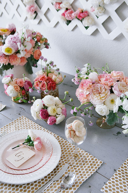 Pink and gold Mother's Day tablescape