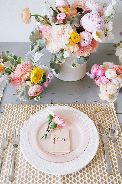 Pink and gold Mother's Day floral centerpiece