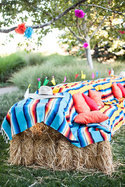 Cinco de Mayo rehearsal dinner colorful lounge area Inspiration