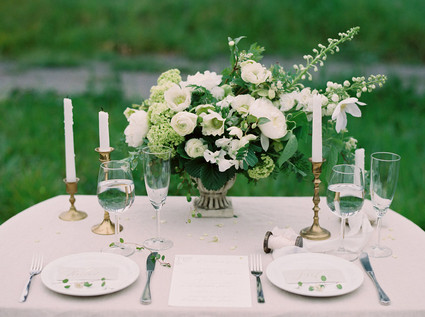 Organic green and gold wedding tablescape Inspiration