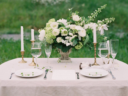 Organic green and gold wedding tablescape