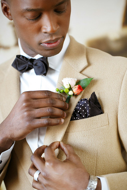 Creme suit with boutonniere