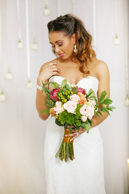 Bride with colorful bouquet