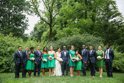 Green and navy wedding party