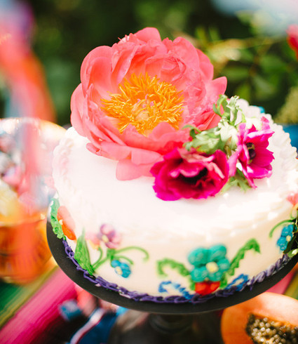 peony topped cake