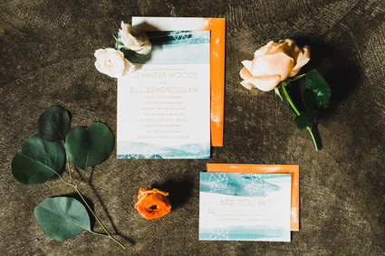 Retro geometric wedding invitation suite