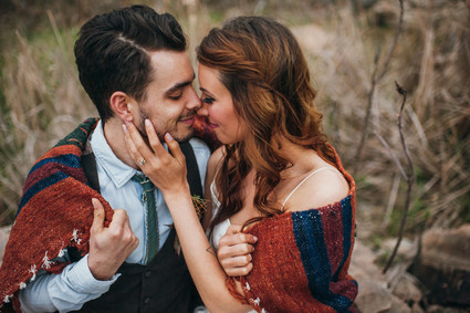 Bohemian outdoor wedding portrait