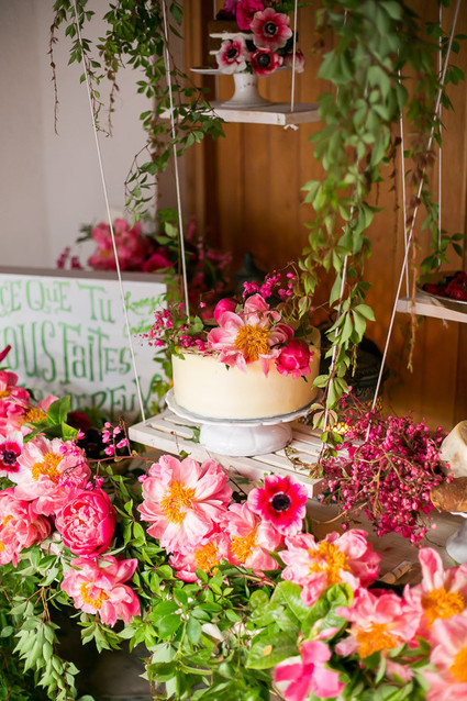 coral charm peony dessert table