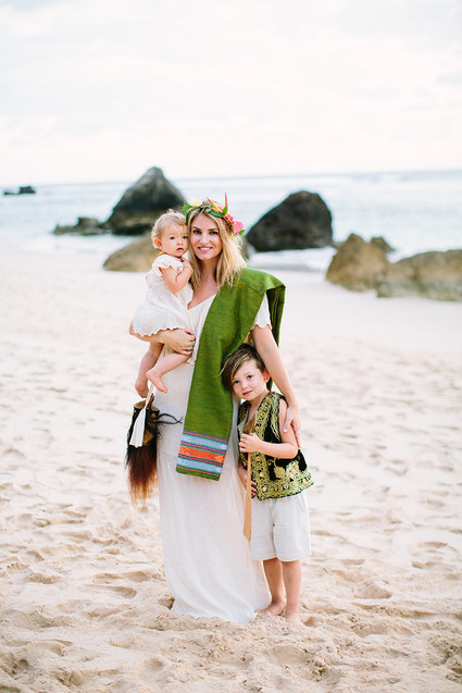 Indonesian island wedding family portrait