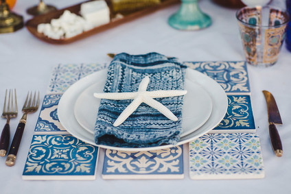Blue and white place setting