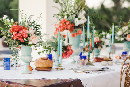 Santorini inspired wedding tablescape