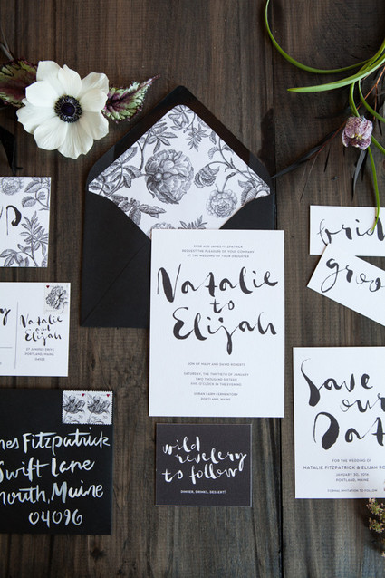 Industrial modern winter wedding invitation suite