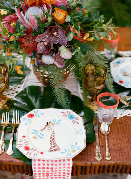 Tropical wedding place setting