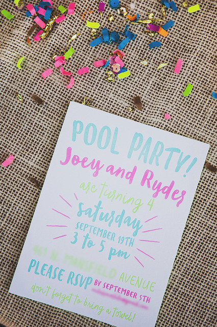 Neon pool party invites