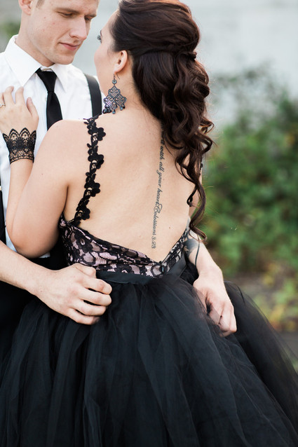 Black lace wedding gown