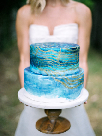 Two tier blue wedding cake