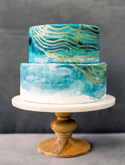 Two tier blue wedding cake