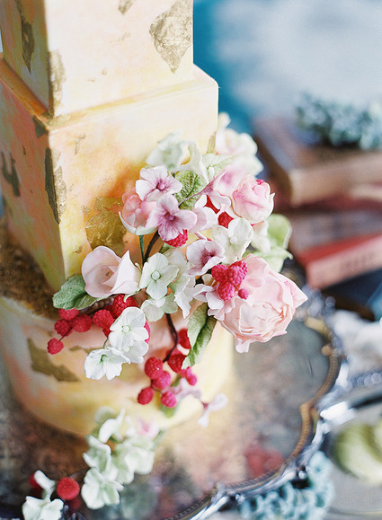 floral butter colored wedding cake