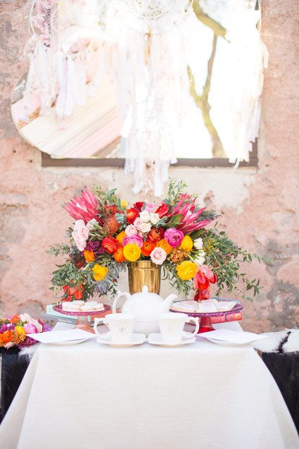 Bright florals in rustic setting