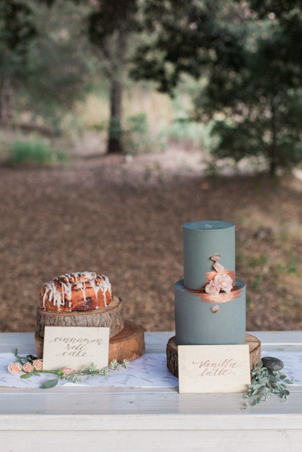 Blue and copper wedding cake