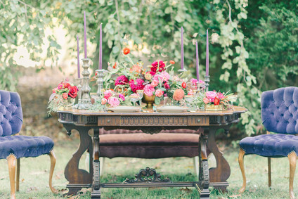 Jewel toned wedding tablescape