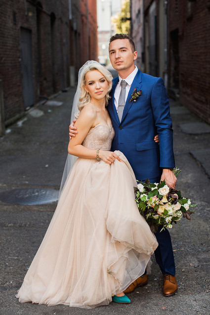 Blush BHLDN wedding gown
