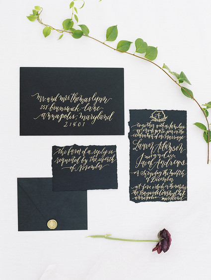 Black and gold wedding invitations