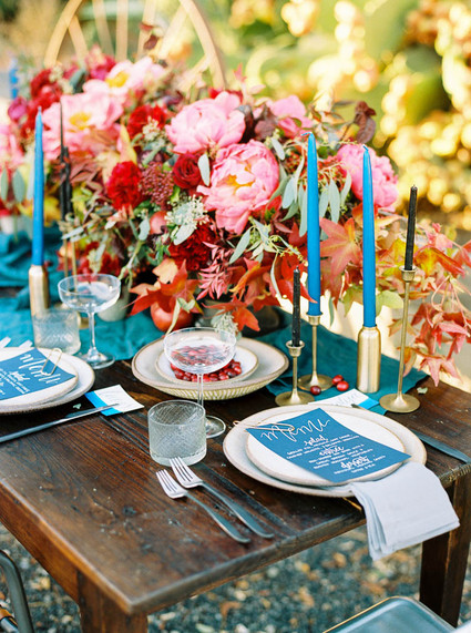 Fall jewel toned wedding tablescape