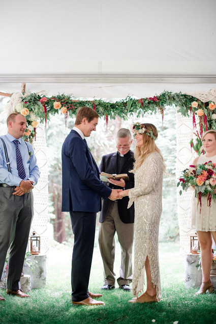 Bohemian backyard wedding ceremony