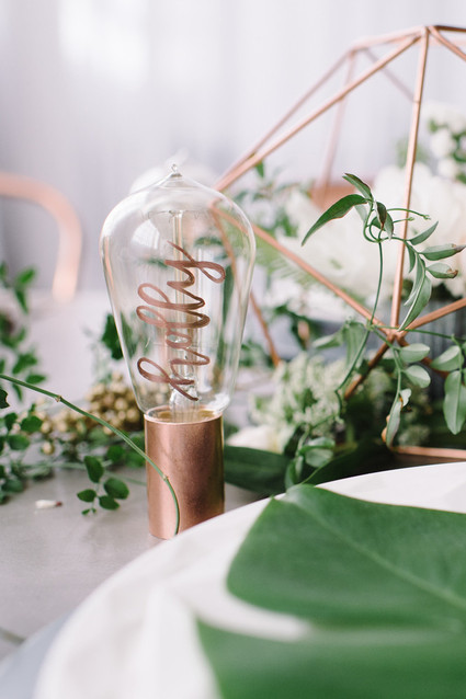 Copper + green industrial modern wedding place setting Inspiration