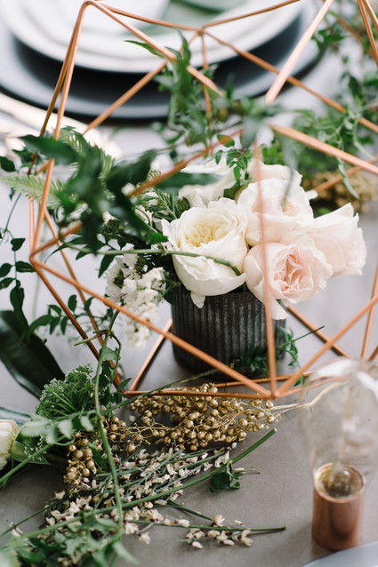 Copper + green industrial modern wedding centerpiece