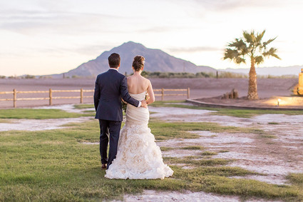 Backyard California desert wedding portrait