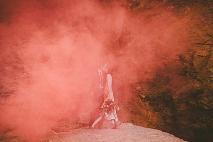 Smoke bomb wedding portraits