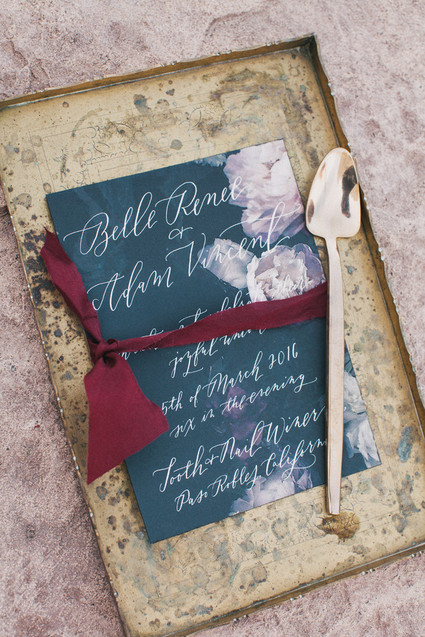 Dark floral wedding invitations