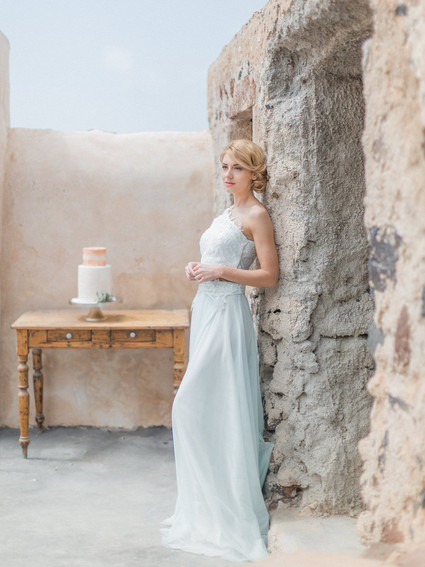 Pale blue wedding dress