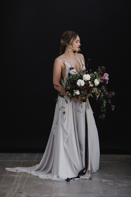 Pale grey bridal gown