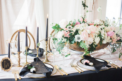 Romantic pink and black wedding decor