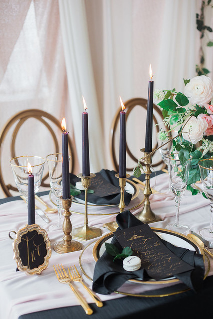 Romantic pink and black wedding decor