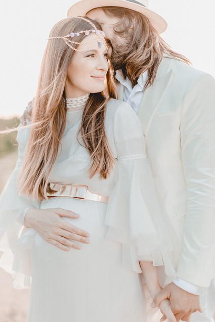 all white bohemian maternity photos