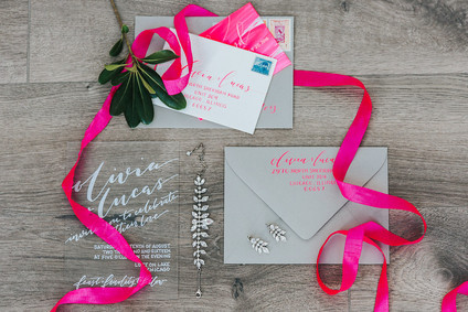 Modern neon pink wedding invitation