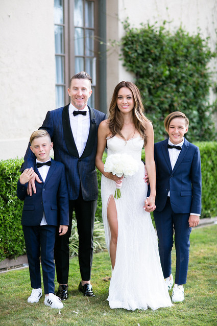 family portrait with bride and groom