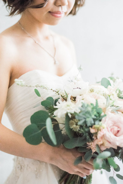 romantic blush bouquet and portrait