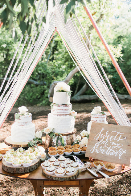 copper and rope dessert table tent