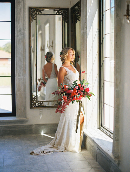Red and pink bridal bouquet