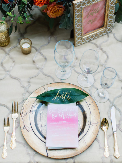 Palm leaf escort cards