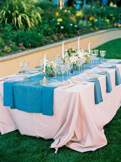 Blue and pink wedding decor