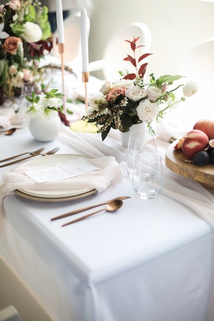 Modern white and copper tablescape