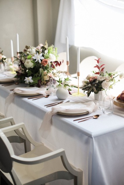 Modern white and copper tablescape